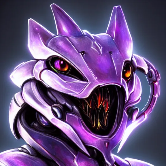 Image similar to high quality close up headshot of a cute beautiful stunning robot anthropomorphic female dragon, with sleek silver armor, purple flesh, glowing LED eyes, facing the camera, high quality maw open and about to eat you, you being dragon food, the open maw being detailed and soft, highly detailed digital art, furry art, anthro art, sci fi, warframe art, destiny art, high quality, 3D realistic, dragon mawshot, maw art, furry mawshot, macro art, dragon art, Furaffinity, Deviantart