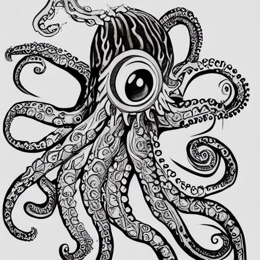Prompt: A tattoo illustration of an octopus