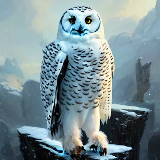 Prompt: a fantasy style snowy owl flying, with battle armour on rpg dnd oil painting unreal 5 daz rpg portrait extremely detailed artgerm greg rutkowski