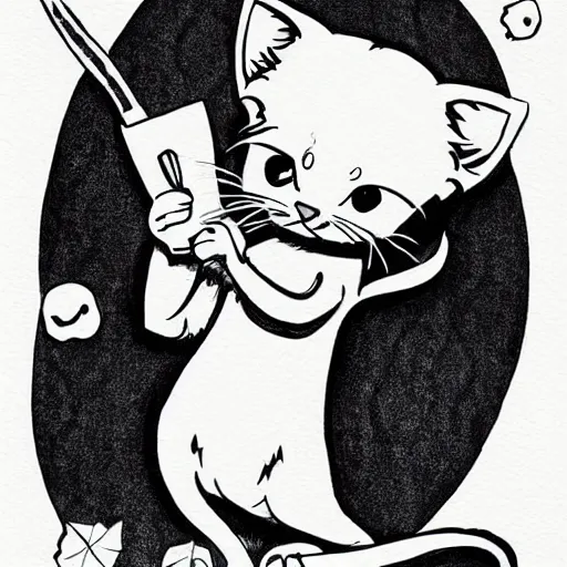 Prompt: illustration of a small cat, (inktober), line art, ((water color)), by Bill Waterson, by Jake Parker, by Brian Kesinger