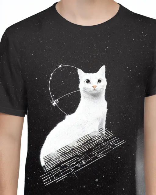 Prompt: stacked plot of radio emissions from a pulsar, data visualization, graphic charts, constructing a cat isolated on black, silk screen t-shirt design 4K