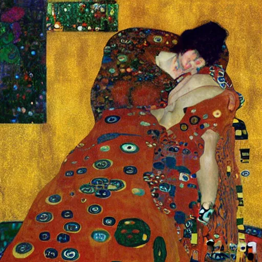 Prompt: dragon sitting comfortably painting by gustav klimt