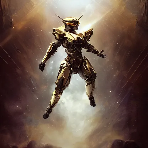 Prompt: full body picture of armored valkyrie descending from clouds, renaissance halo, gold lighting, cinematic, art, elegant, powerful, digital painting, sharp details