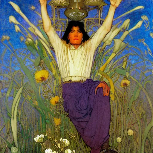 Prompt: the flower prince, by jessie willcox smith and donato giancola and nicholas roerich, and diego rivera, and leo and diane dillon, symbolist, tattoos, dramatic lighting, elaborate geometric ornament, art brut, god rays, soft cool colors, smooth, sharp focus, extremely detailed