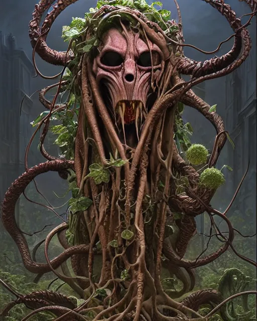 Prompt: the platonic ideal of flowers and roots of cletus kasady ultimate carnage dementor doctor doom gorgon chtulu nazgul, medusa detailed, intricate, hyperrealism, intense, scary, decay, dmt, art by brock hofer and artgerm and greg rutkowski and alphonse mucha