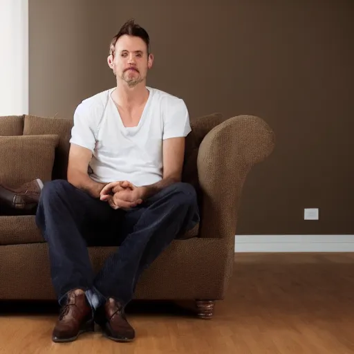 Image similar to 4 0 yo handsome man is sitting gracefully on a sofa