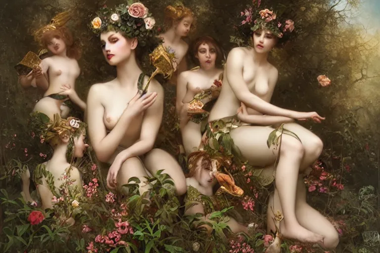 Image similar to the goddess of accordions surrounded by a court of nymphs, by tom bagshaw peter kemp