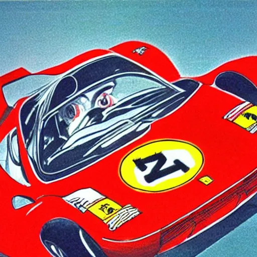 Image similar to ferrari drawn by hayao miyazki and satoshi