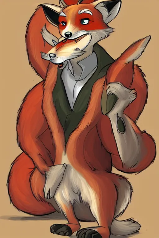 Image similar to a fox fursona, trending on furaffinity, by don bluth, furry art, digital art