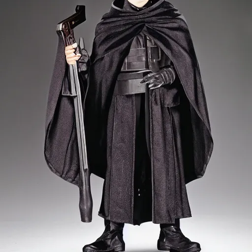 Prompt: a dark cloak with a handgun sticking out of the top where the head should be