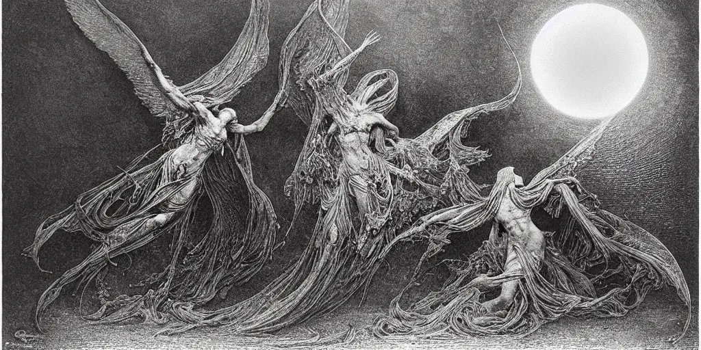 Prompt: deathspell omega, let them praise thy great and terrible name ; for it is holy, by beksinski and gustave dore and mucha