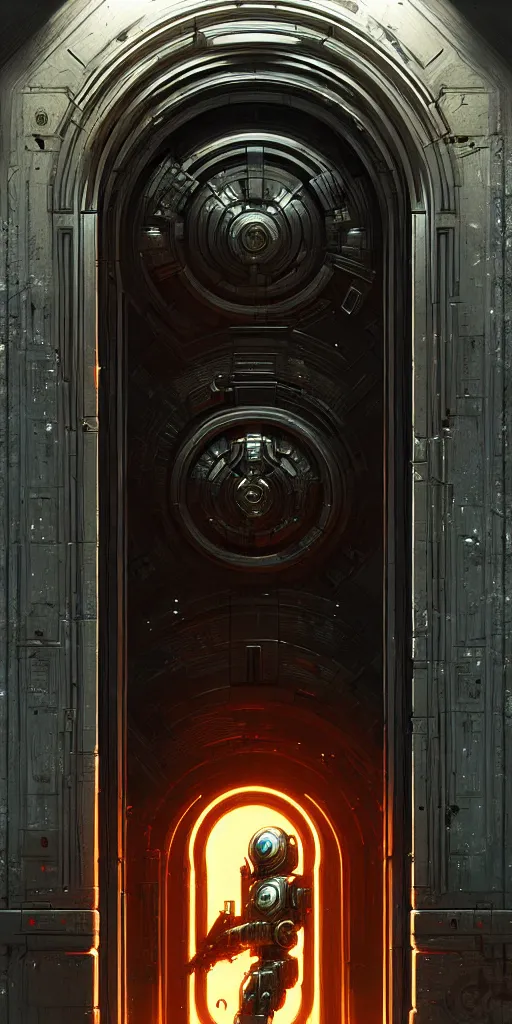 Image similar to hyper realistic well - lit ornate sci - fi double door by maciej kuciara, darek zabrocki