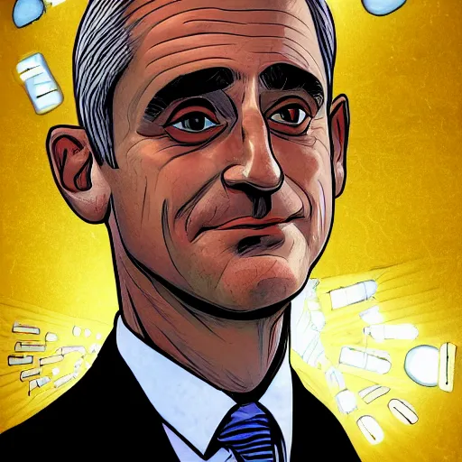 Image similar to digital illustration of secretary of denis mcdonough face, cover art of graphic novel, eyes replaced by glowing lights, glowing eyes, flashing eyes, balls of light for eyes, evil laugh, menacing, villain, clean lines, clean ink