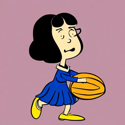 Prompt: Lucy van Pelt from Peanuts holding down an American football, digital art, artstation