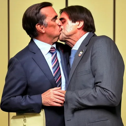 Image similar to photo of Jair Bolsonaro kissing Lula