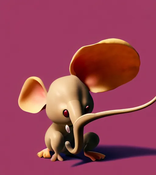 Image similar to an extremely detailed masterpiece of a mouse with elephant ears and a trunk for his mouth, inspired by goro fujita, digital art, cinematic lighting, trending in artstation, 4 k