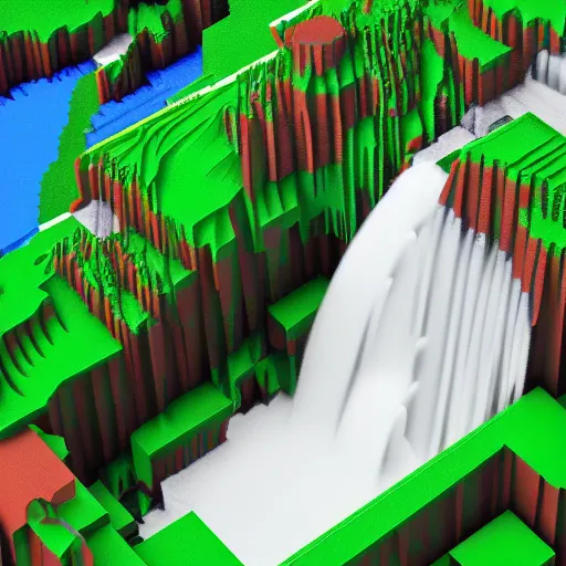 Prompt: a beautiful waterfall, 3 d voxel art