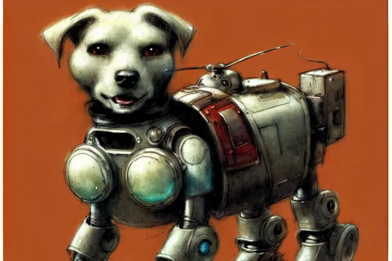 Image similar to adventurer ( ( ( ( ( 1 9 5 0 s retro future robot android dog. muted colors. ) ) ) ) ) by jean baptiste monge!!!!!!!!!!!!!!!!!!!!!!!!! chrome red