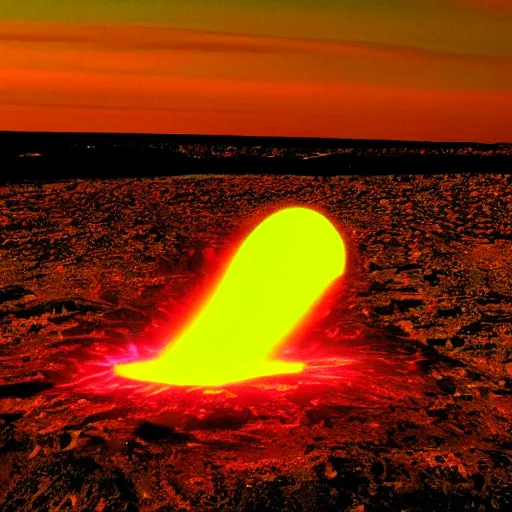 Image similar to neon colored nuclear explosion.