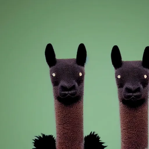 Prompt: two black cats riding on back of llama, andes, matte