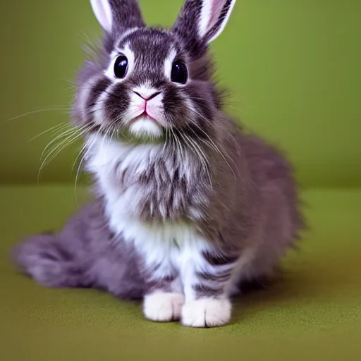 Prompt: a bunny - kitten - hybrid, animal photography
