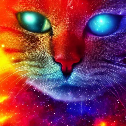 Prompt: colorful galaxy that looks like a cat face, high detail, digital art, beautiful , concept art,fantasy art, 4k