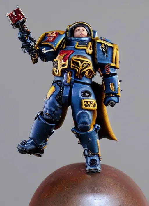 Prompt: 8 0 mm resin detailed miniature of elon musk as a warhammer 4 0 k space marine, product introduction photos, 4 k, full body,