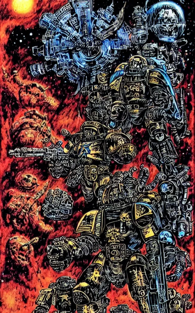 Prompt: space marine, awarding winning digital art by philippe druillet