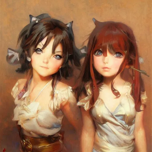 Prompt: mad cute anime girl faces, chibi art, painting gaston bussiere, craig mullins, j. c. leyendecker