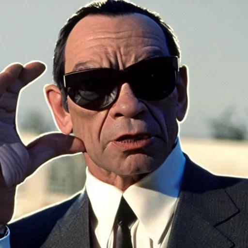 Image similar to anothony hopskins as tommy lee jones in men in black, cinematic