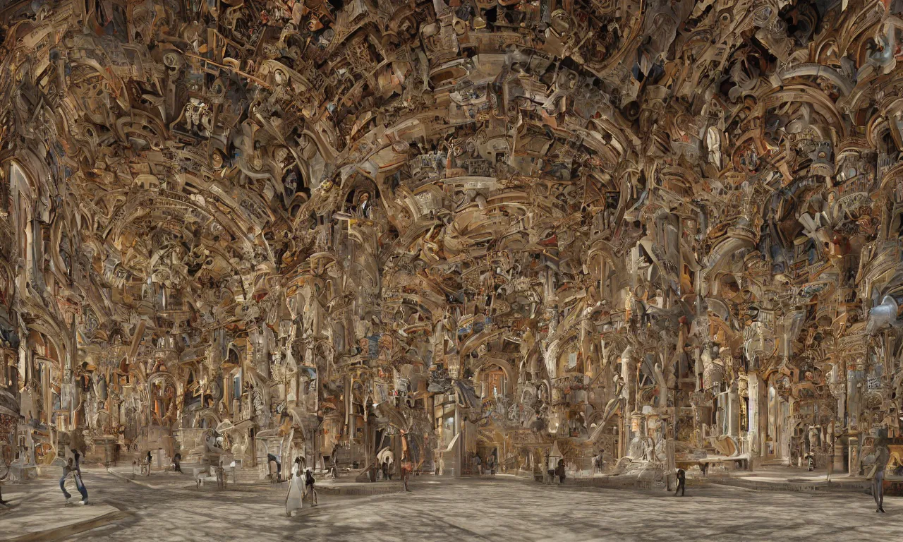 Prompt: standing inside el retablo digital, futuristic, ancestors and future, visually satisfying architecture render