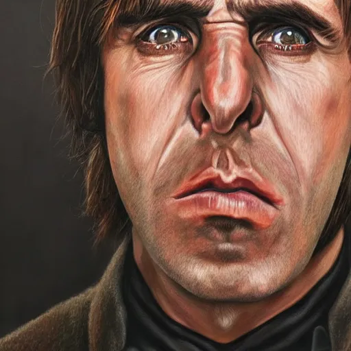 Prompt: Caricature portraits done of Liam Gallagher, realistic, hyperrealistic, very realistic, highly detailed, very detailed, extremely detailed, detailed, oil painting, digital art, trending on artstation