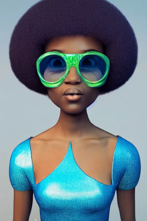 Image similar to a centered render of a cute cool afro disco girl from the seventies, by dreamworks, by pixar, by viktoria gavrilenko, by leticia gillett, by lois van baarle, perfect face, 3 d, 8 k