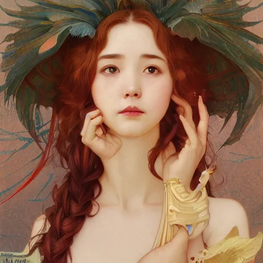 Image similar to IU, highly detailed, digital painting, artstation, concept art, smooth, sharp focus, illustration, ArtStation, art by artgerm and greg rutkowski and alphonse mucha and J. C. Leyendecker and Edmund Blair Leighton and Katsuhiro Otomo and Geof Darrow and Phil hale and Ashley wood and Ilya repin and Charlie Bowater