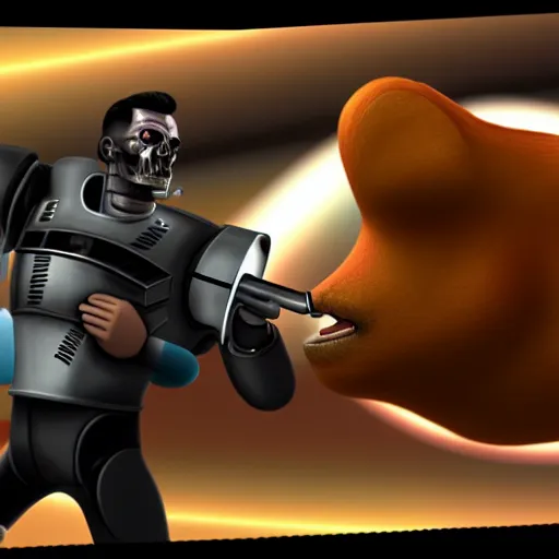 Image similar to t 8 0 0 terminator eating sandwich, hugging a cute puppy while surfing on a saxophone over rings of saturn in space, team fortress 2 sцcreenshot