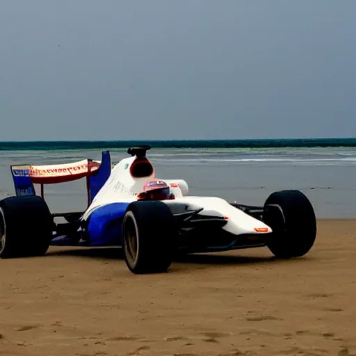 Prompt: a formula one car in Cox's bazar sea beach in Bangladesh