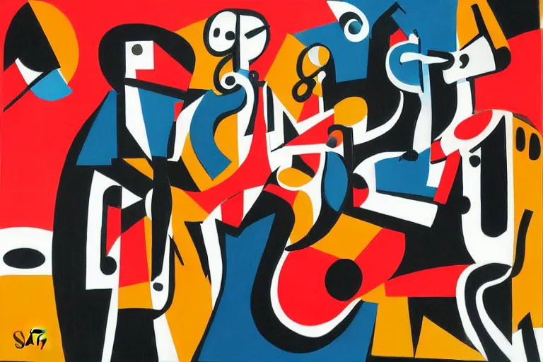 Image similar to jazz music as depicted by an abstract painting by Stuart Davis