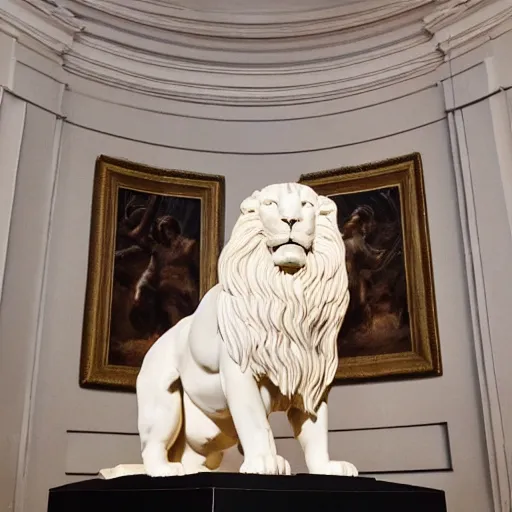 Image similar to Hercules with white lion head statue well lit in museum