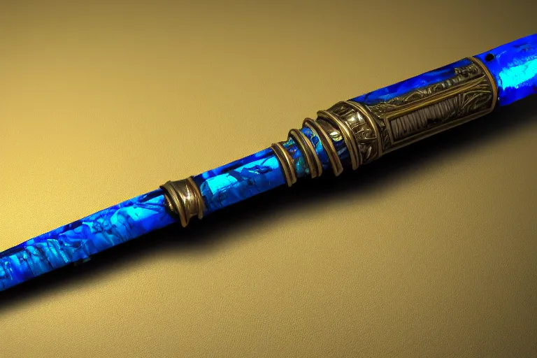 Image similar to arabian saber, object, close - up, blue edge, curved blade, obsidian metal, artstation, intricate