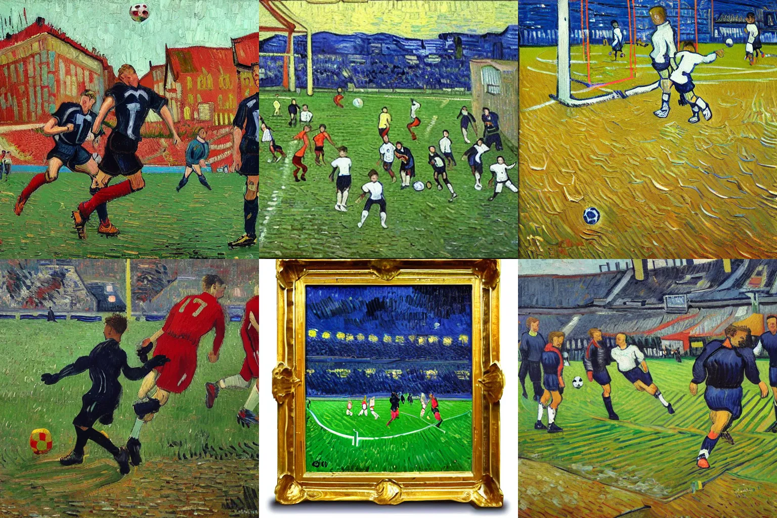 Image similar to football match, oil painting, van gogh style