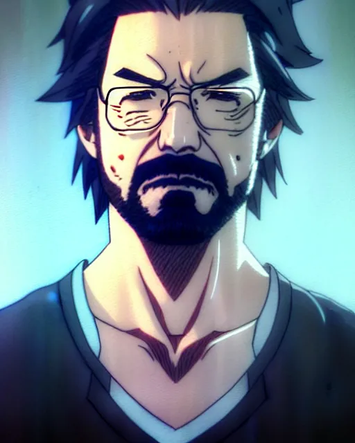 Image similar to portrait Anime man as Walter White. fine-face, pretty face, realistic shaded Perfect face, fine details. Anime. realistic shaded lighting by Ilya Kuvshinov katsuhiro otomo ghost-in-the-shell, magali villeneuve, artgerm, rutkowski, WLOP Jeremy Lipkin and Giuseppe Dangelico Pino and Michael Garmash and Rob Rey in official suit