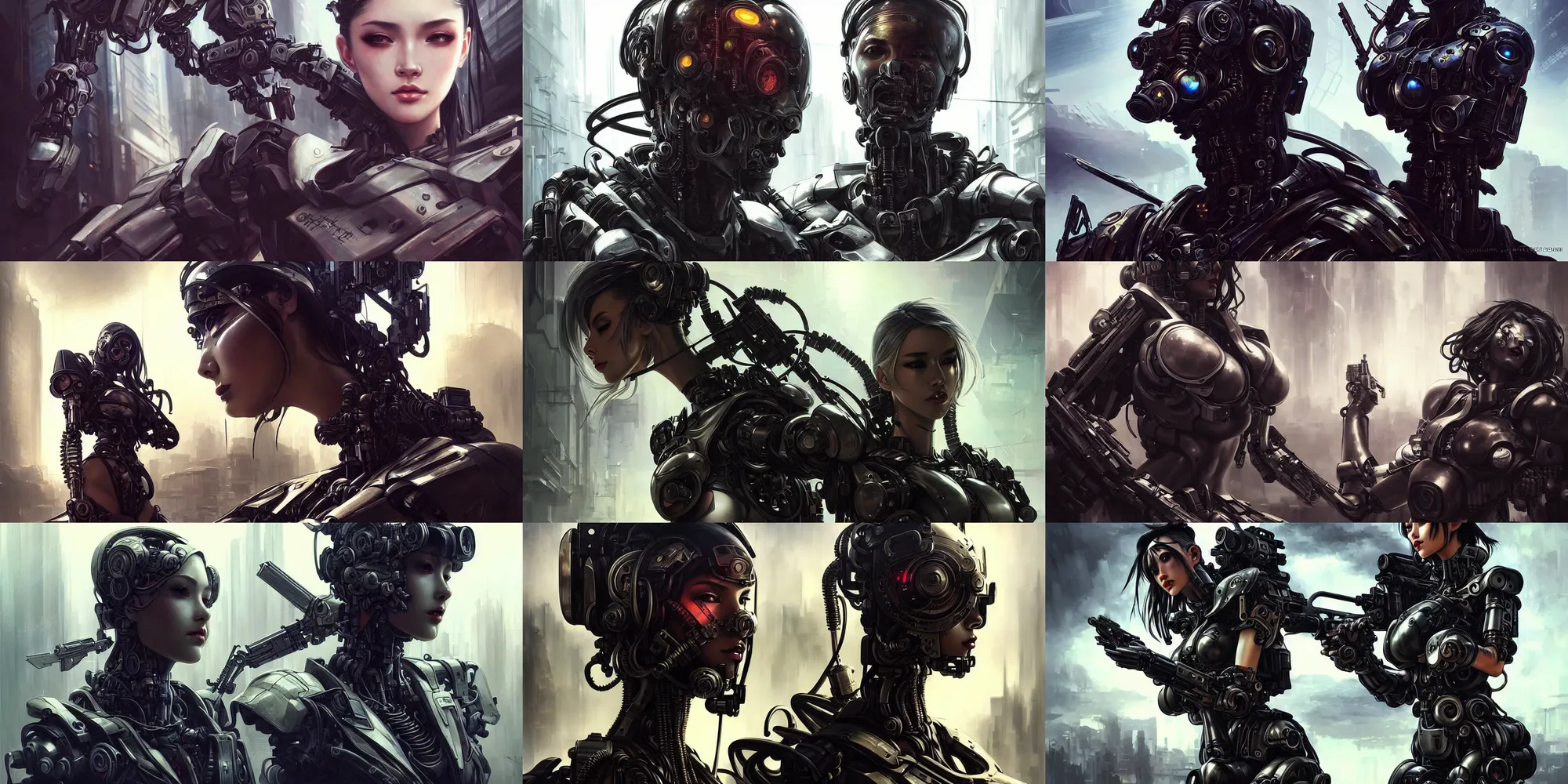 Prompt: ultra realistic beautiful alluring tactical cyborg squad techno art, gorgeous face and figure, dramatic poses, in post apocalyptic cyberpunk tokyo, dramatic sky, sci - fi, fantasy, intricate, elegant, highly detailed, digital painting, artstation, concept art, smooth, sharp focus, illustration, beautiful light and shadows, art by artgerm and tian zi and alphonse mucha