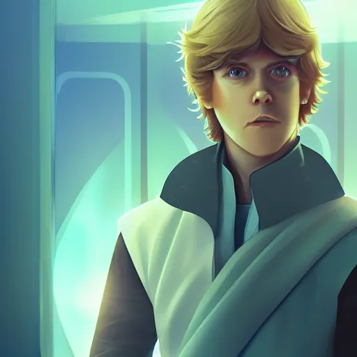 Image similar to George Lucas as Luke Skywalker, ambient lighting, 4k, anime key visual, lois van baarle, ilya kuvshinov, rossdraws, artstation