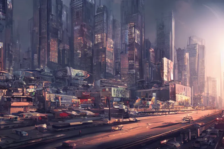 Image similar to landscape of a city of robots. cinematic lighting. photorealism.