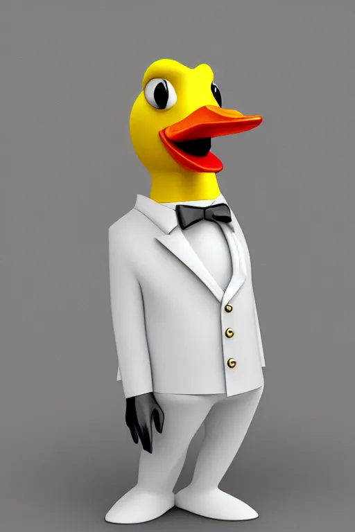 Prompt: man anthropomorphic duck wearing a white tuxedo oil on canvas full shot trending on artstation