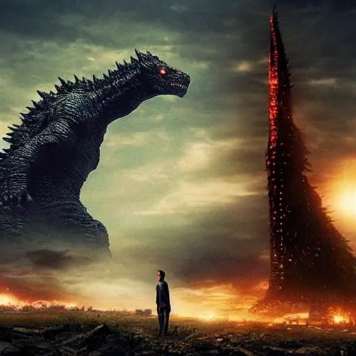 Image similar to dark tower, godzilla, overgrown, last day alive