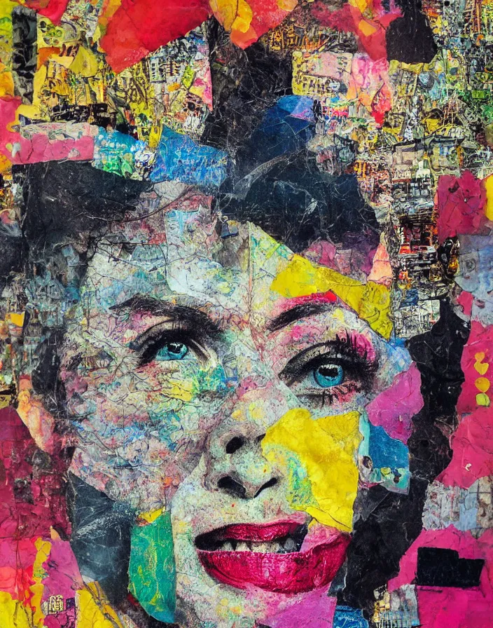 Prompt: bright chaos laughing detailed analogue mixed media collage with canvas texture in style of contemporary art, punk art, hyperrealistic beautiful face, photorealistic, expressionism, masterpiece, perfect composition, spectacular quality, intricate oil details