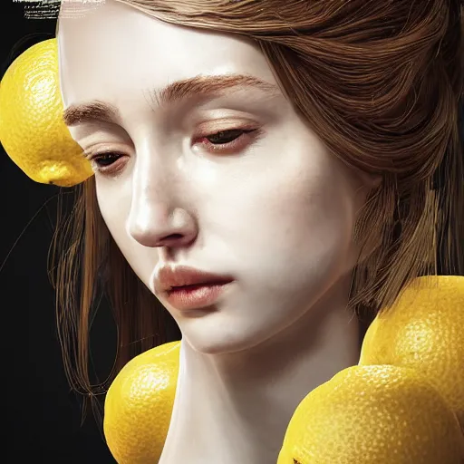 Prompt: the portrait of an absurdly beautiful, graceful, elegant, sophisticated, young girl made up of lemons, an ultrafine hyperdetailed illustration by kim jung gi, irakli nadar, intricate linework, bright colors, octopath traveler, final fantasy, unreal engine 5 highly rendered, global illumination, radiant light, detailed and intricate environment