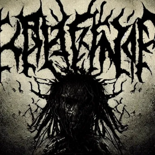 Image similar to black metal band logo, unreadable text, metal font, looks like a tree silhouette, horizontal