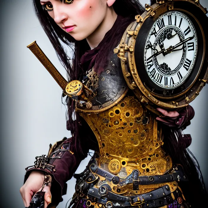 Image similar to full body photograph of a real - life very beautiful clockpunk warrior. extremely detailed. dslr. 8 5 mm.